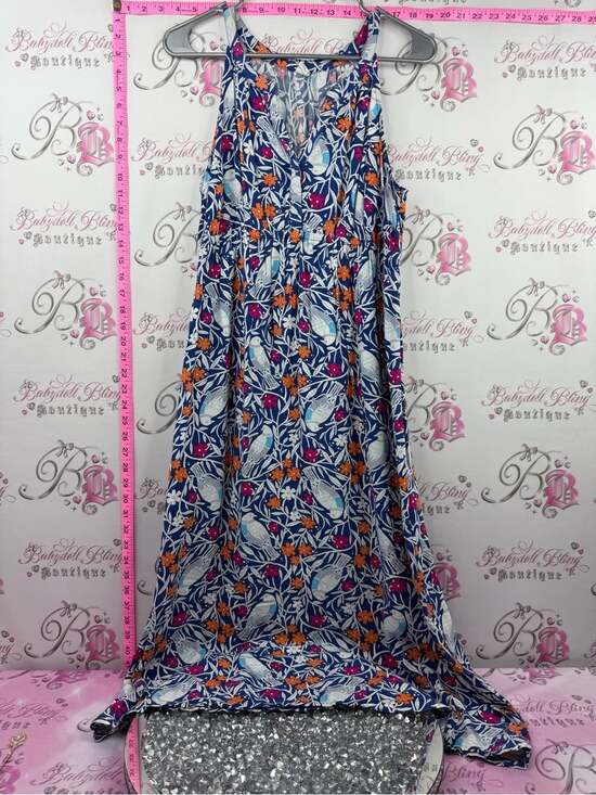 Old Navy Dresses & Skirts - Old Navy Blue Floral Maxi Dress with Orange & Pink Accents